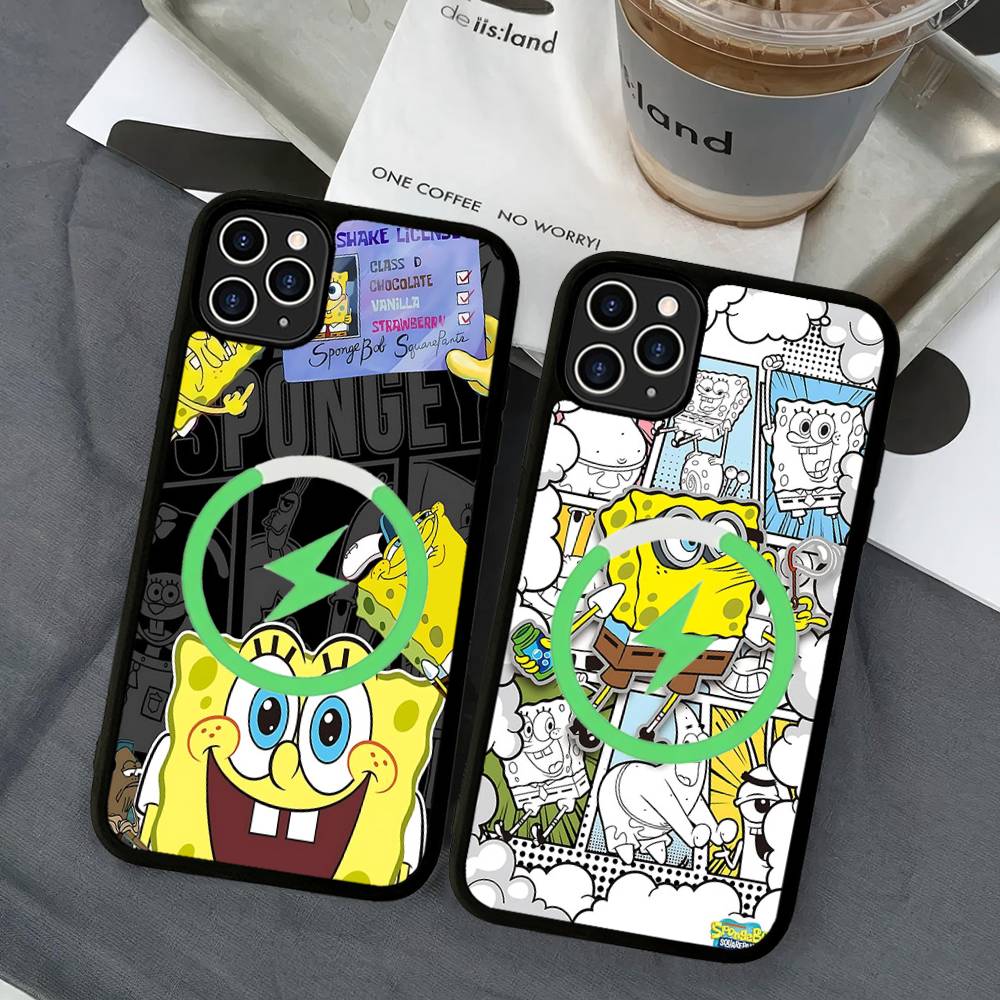 Cartone Animato Carino S-SpongeBob Anime Nero Per Magsafe Custodia Magnetica per Telefono Per IPhone 16 15 17 Pro Max 11 12 13 14 Plus Cover