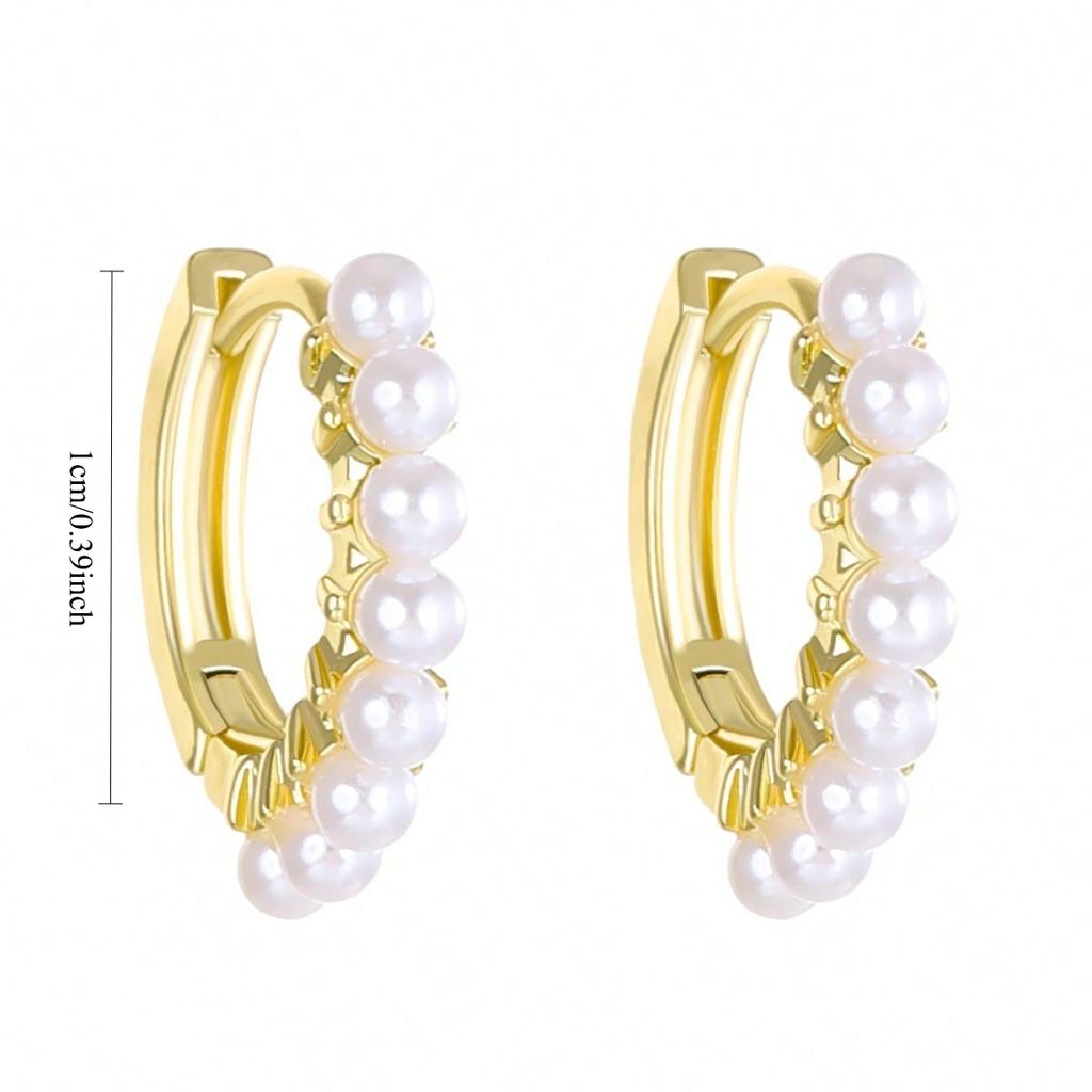 1 Pair of Cute Mini Artificial Pearl C-shaped Earrings, Gold Minimalist Earrings, Fashionable and Elegant Earrings, Suitable for Daily Wear
