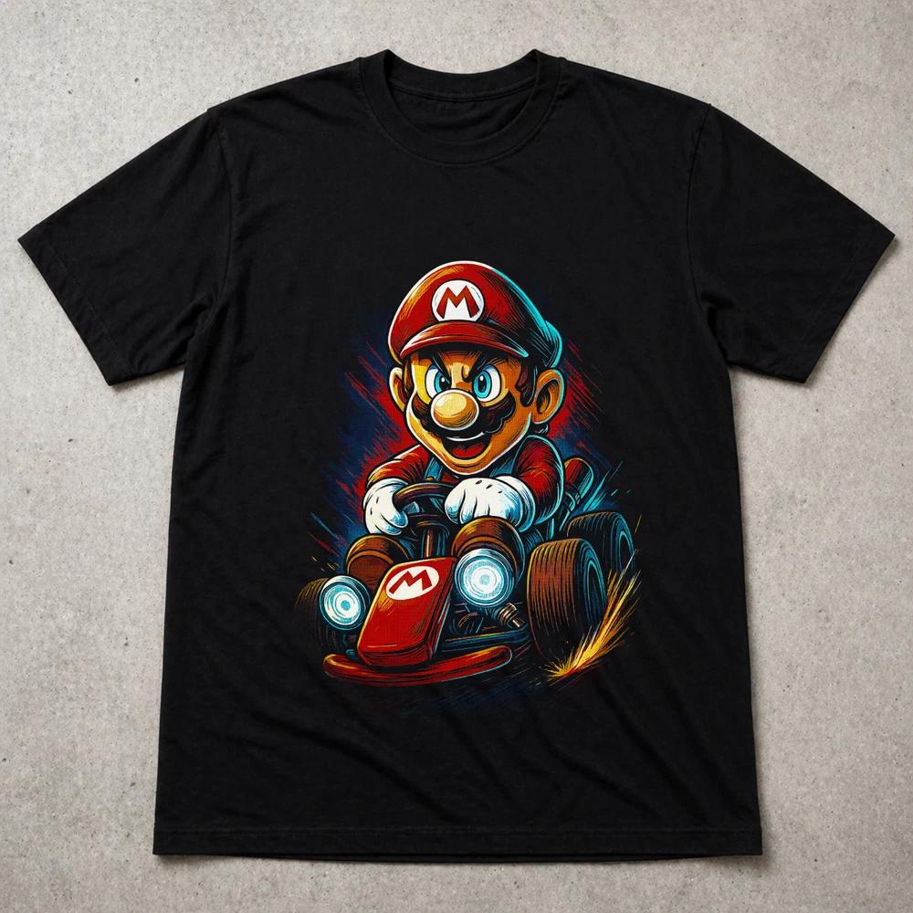 Mario Kart Racing T Shirt Retro Nintendo Gaming Tee Adults Kids Black 2XL