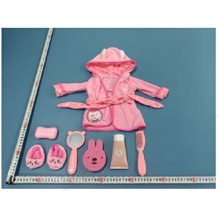 7 PCS Reborn Baby Doll Bathrobe Rabbit Pattern with Slippers and Bath Playset for 17-22 Inch Baby Doll Accessories with Mirror, Comb, Soap, and Bath