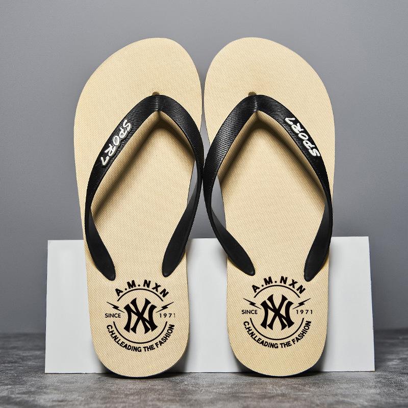 

2025 summer flip-flops men s corner slippers fashion home wear light non-slip Korean version of flip-flops 38 бежевый