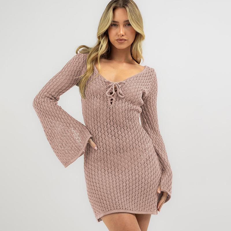 New Summer Beach Skirt for Women Solid Color Sexy Knitted Beach Bikini Women's Dress
