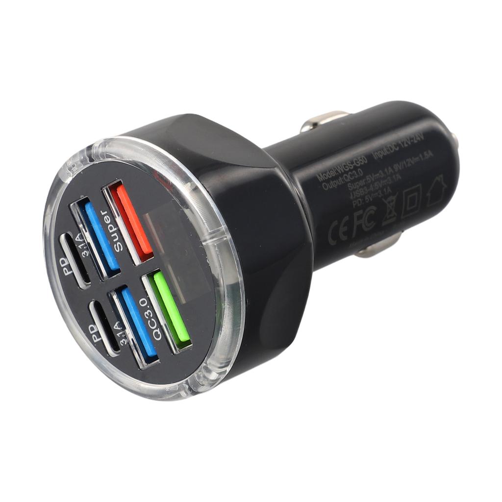 6 Ports USB Car Phone Charger LED Digital Display PD 12V/24V For QC3.0 Fast Charger For Phones Bluetooth-compatible Devices