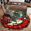 1pc Christmas Santa Claus and Reindeer Round Carpet Anime Design, Holiday Gift, Office Chair Mat, Home Decor, Living Room, Bedroom