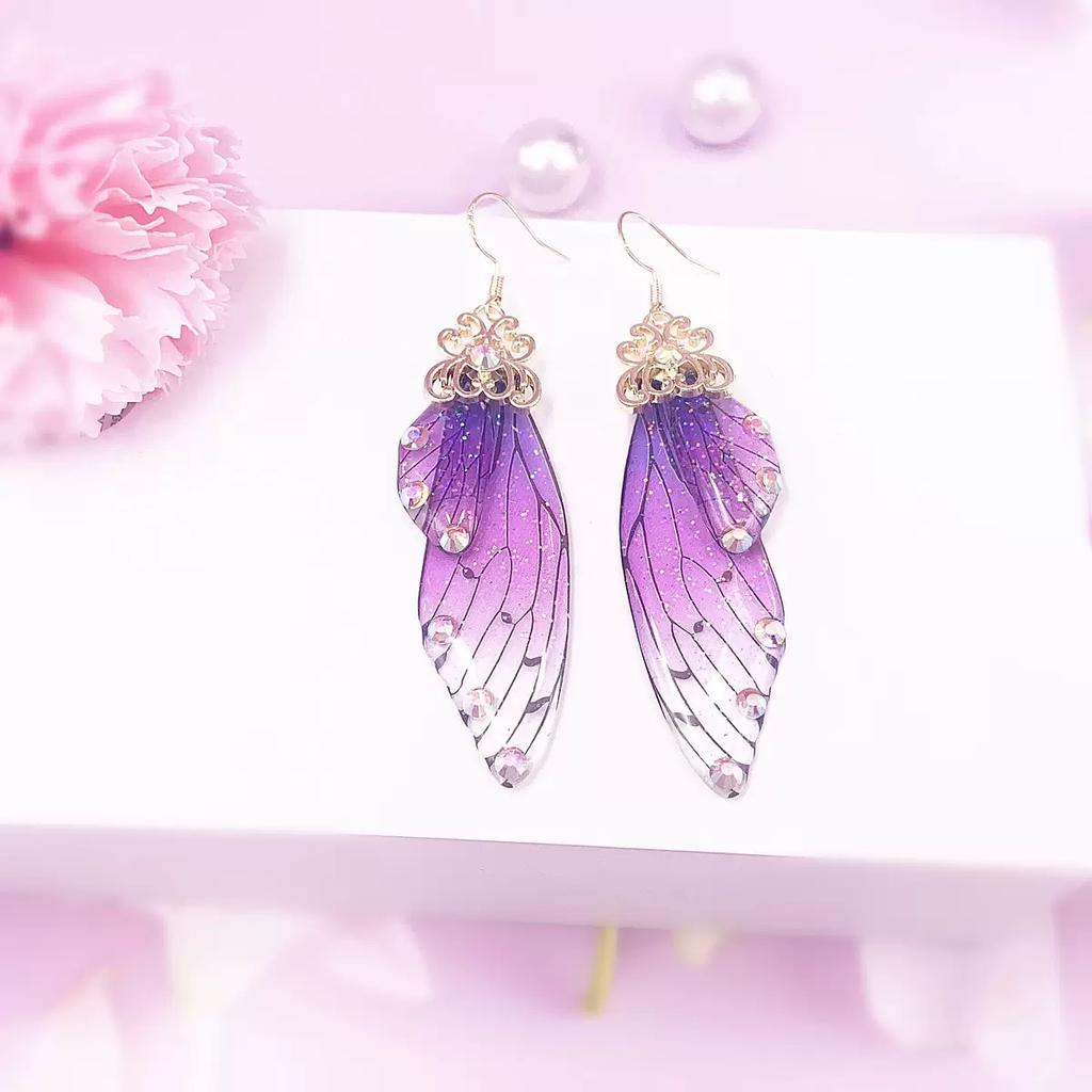 Fashion Jewelry Butterfly Earring Fairy Simulation Insect Wing Hook Earring Translucent Cicada Wing Drop Earrings Woman Jewelry
