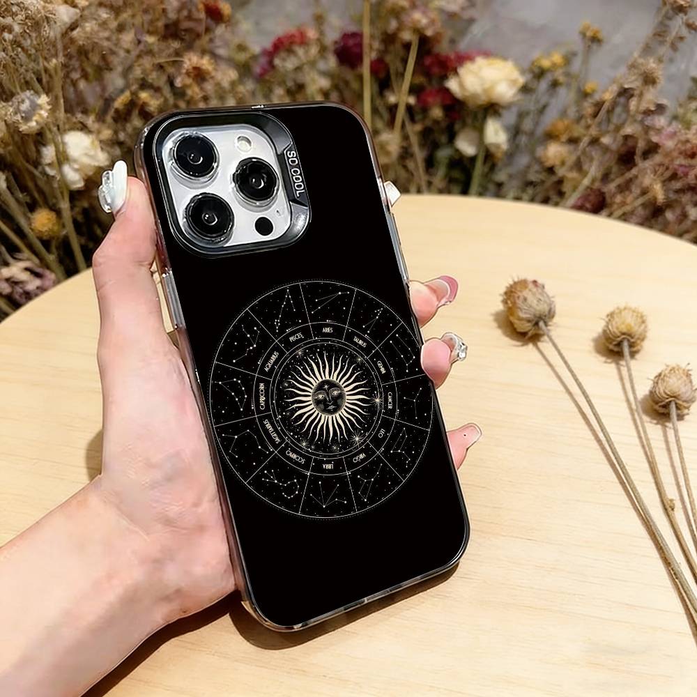 

Sun Moons Star Signs Phone Case For iPhone 17,16,15,14,13,12,11 Plus,Pro Max,XS,Colored Silver Plated Inside Cover iPhone16Se4