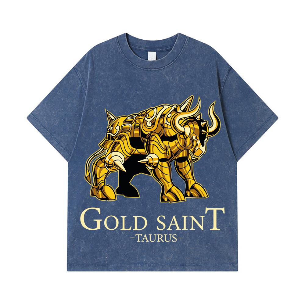 

275 GSM Washed T-shirts 100% Cotton Saint Seiya V27 Tauro Print Unisex Heavy Cotton T Shirt 2XL королівський синій колір