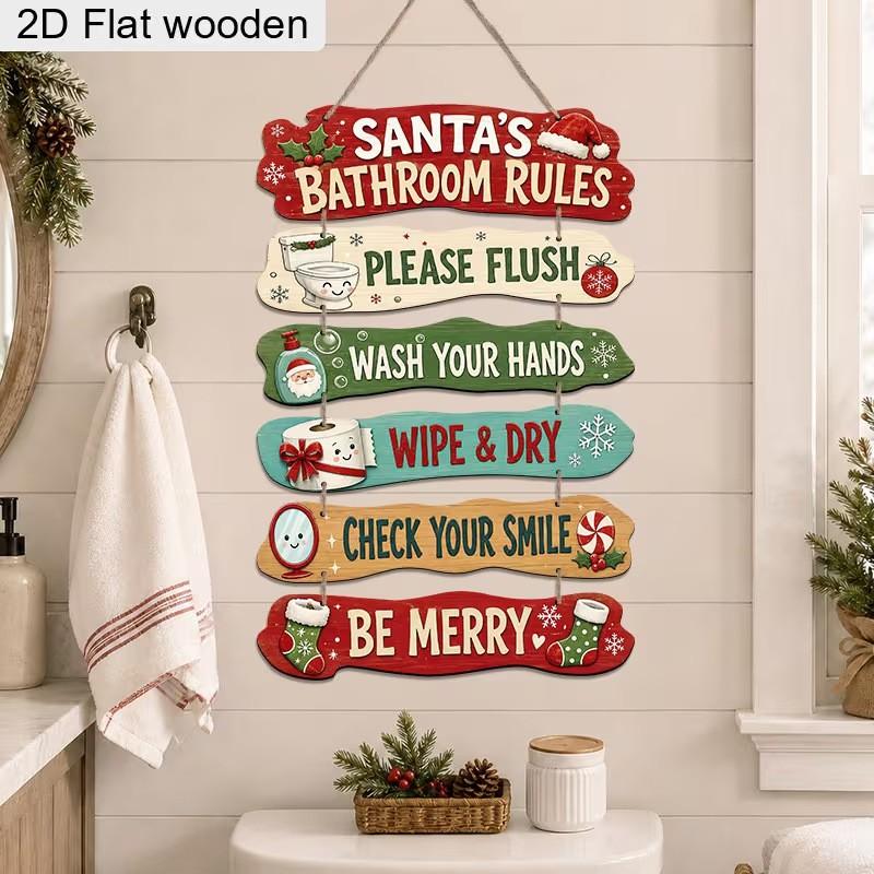 Wooden Christmas Hanging Sign Decorative Plaque Home Bathroom Party Festive Decoration
