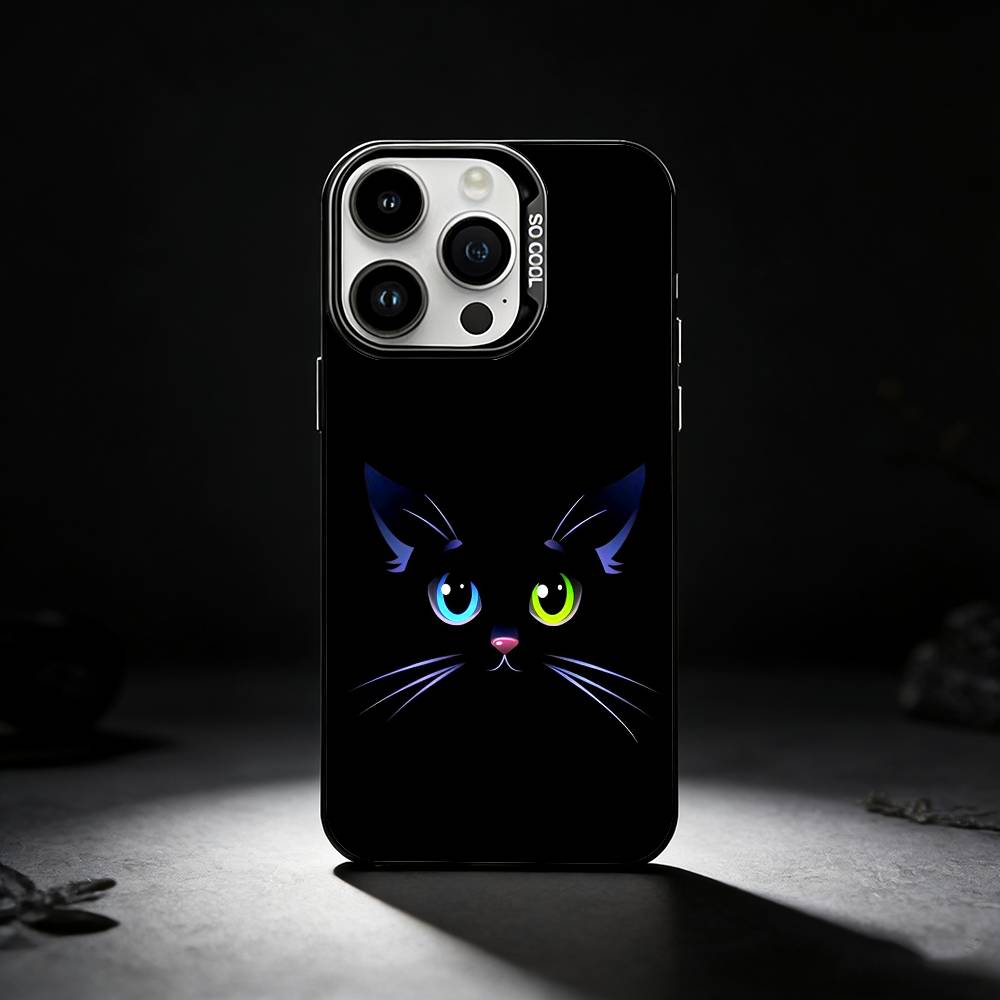 Black Cat Staring Eye Phone Case For iPhone 17,16,15,14,13,12,11 Plus,Pro Max,XS,Colored silver phone case