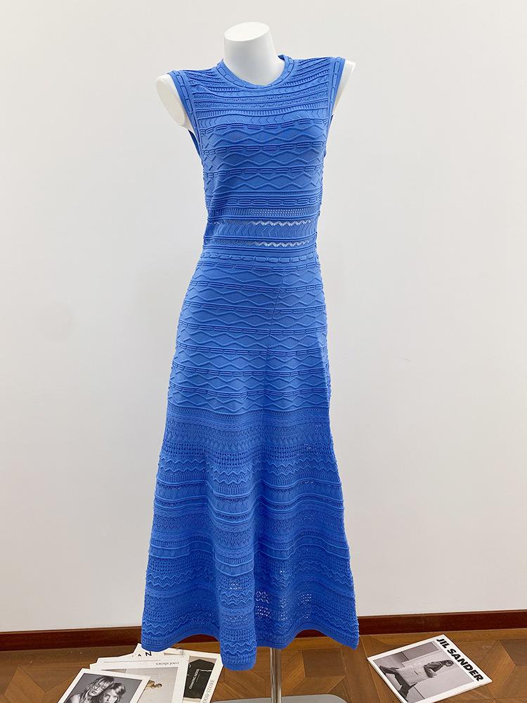 Sky Blue Diamond Water Wave Jacquard Embroidered Dress M небесно-голубой