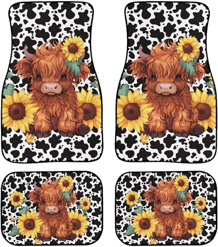 Universal Fit Auto Carpet Floor Mats Set of 4 for Women Girls Decorative Boho Floral Print Car Floor Mats Front & Rear Liners Set