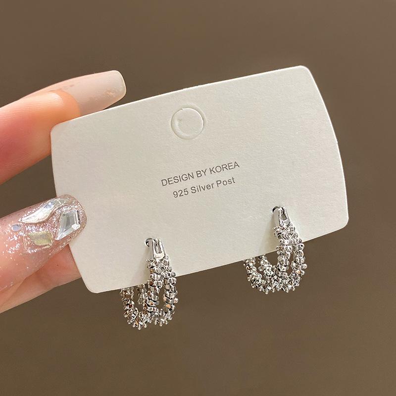 

Broken silver double-layer C-shaped stud earrings women s simple cold wind earrings Korean earrings