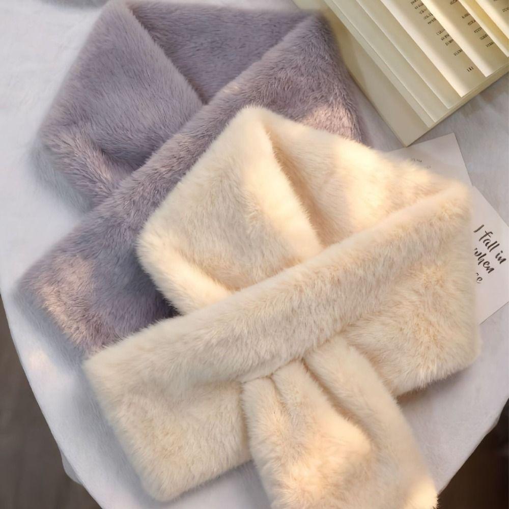 Soft Cross Scarf Solid Color Neck Warmer All‑match Plush Scarf Autumn Winter