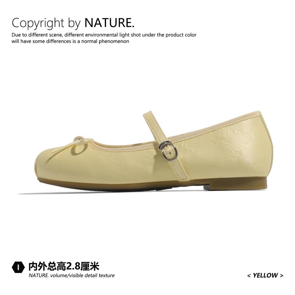 Gentle French Mary Jane Shoes Women's 2025 Summer Comfortable Inner Height Increase Bow Word with Casual Ballet Style Shoes