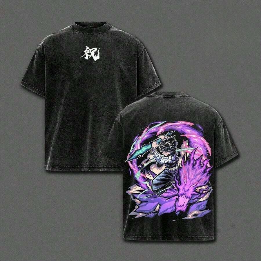 

Hiei Print T-shirt Yu Yu Hakusho Anime Clothing Men Short Sleeve Cotton Tshirts Vintage Washed Tee Harajuku Oversized T Shirt S чёрный