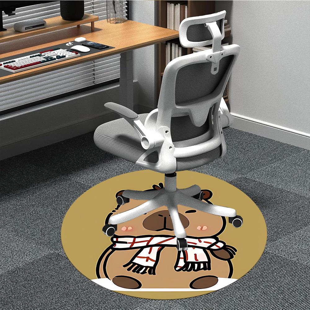

1pc Winter Scarf Capybara Carpet for Office Non-Slip, Round Carpet, Soft & Comfortable, Carpet for Office, Lightweight Round Floor Mat 80cm