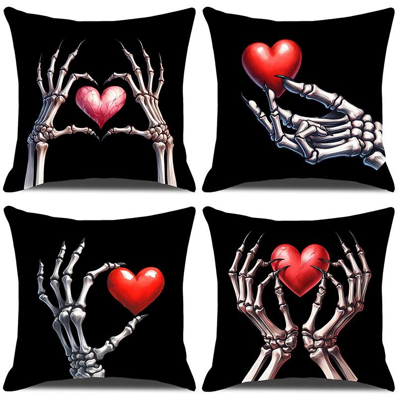 Niche Valentine's Day Skeleton Hand Love Pillow Case Line Cushion Pillow Household Sofa Pillow Case