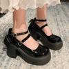 Chaussures de Mode pour Femmes 2024 Mode Bout Rond Escarpins pour Femmes Automne Mary Jane Boucle Uni Robe Plateforme Talons Épais Chaussures Basses