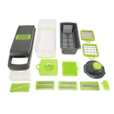 Vegetable Chopper Green Big Grid with Slicing Grinding Strip Cutter Shredder Vegetable Dicer for