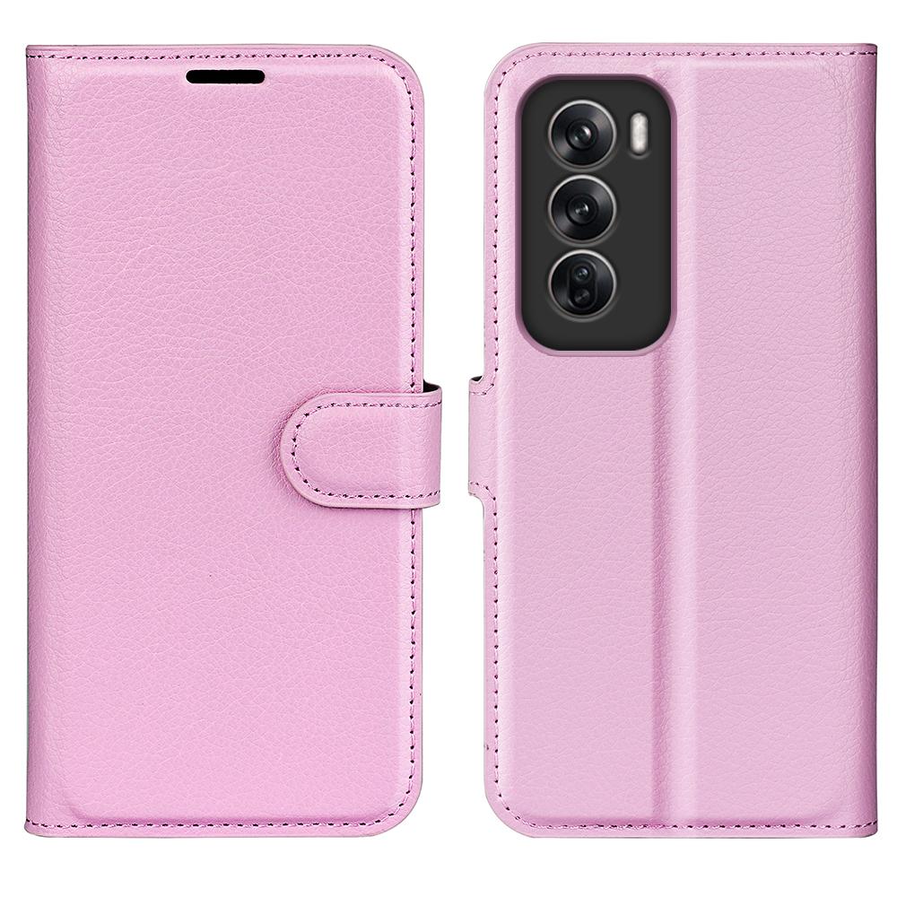 

For Oppo Reno12 5G (Global) Wallet Case Litchi Texture Leather Phone Cover Pink