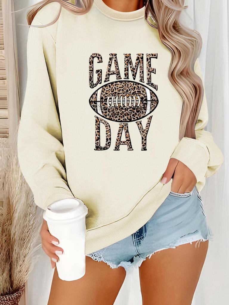 Women's Game Print Long-Sleeve Round Neck Hoodie for Autumn/Winter