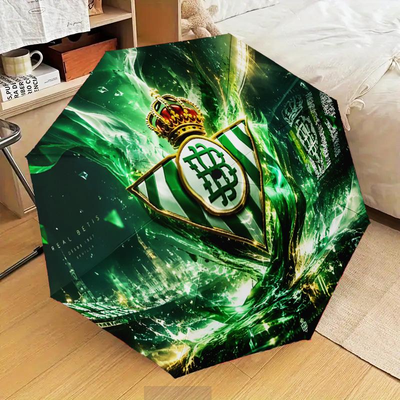 Parapluie Pliant Automatique avec Blason du Real Betis - Parapluie de Voyage à 8 Baleines avec Ouverture/Fermeture Automatique et Cadeaux Portables pour les Fêtes ou les Anniversaires