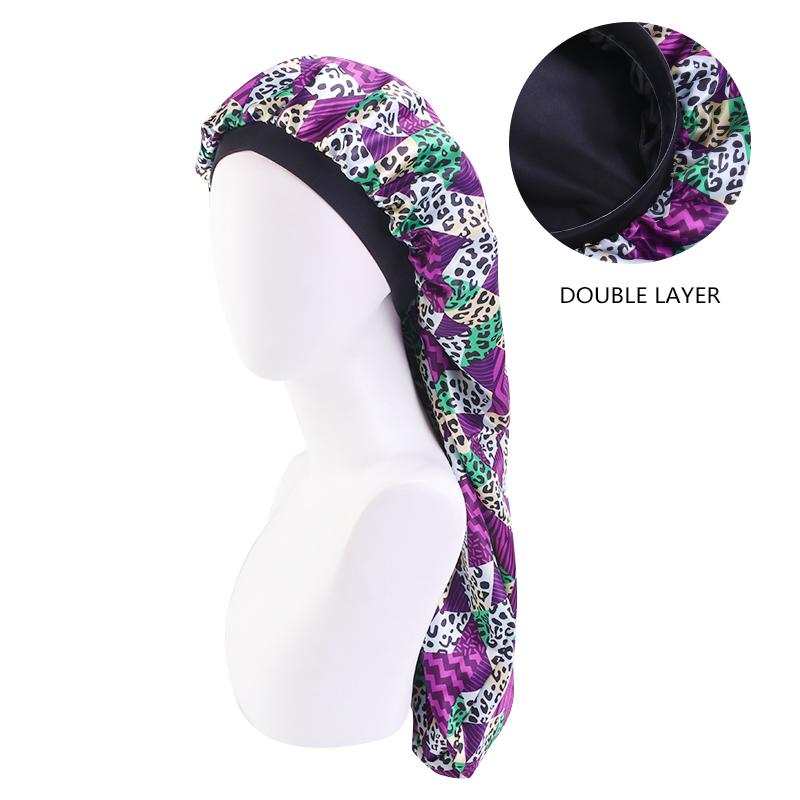 Fashion Women Long Bonnet Turban Satin Bonnet Night Sleep Bathing Cap Hair Care Hat Ladies African Pattern Print Headwrap
