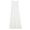 Women's 2025 Spring Pearl White Lace V-Neck Ruffle Trim Slit Long Resort Dress