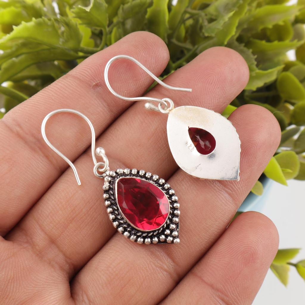 Pink Rubellite Gemstone Jewelry, 925 Sterling Silver Earring, Handmade Charming Earring, Bohemian Rubellite Earring For Grandma Gift