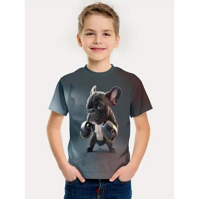 2024 Retro Köpek 3d Baskılı Günlük Çocuk Giyim Üst Tişört Moda Tişört Hayvan Çocuk Erkek Çocuk Giysileri Kısa Kollu