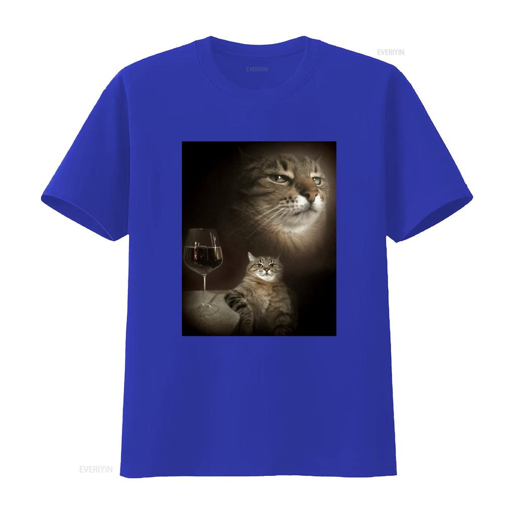 Funny Cat and Wine Art Print T Shirt for Lovers vintage Washed Comfortable streetwear fashion Soft Stretched Casual