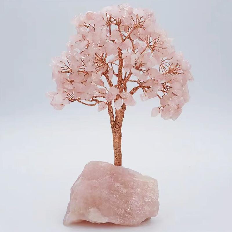 

Citrine Money Tree with Rose Quartz, Raw Crystal Decor for Wealth Luck, Bedroom Study Office Desk, Feng Shui Home Ornament