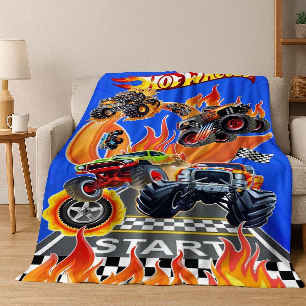 Cartoon Hot Wheels Spielzeug Rennwagen Kunst Flanelldecke, Gemütliche Weiche Überwurfdecke für Zuhause Schlafzimmer Bett Sofa Picknick Abdeckung Kindergeschenk