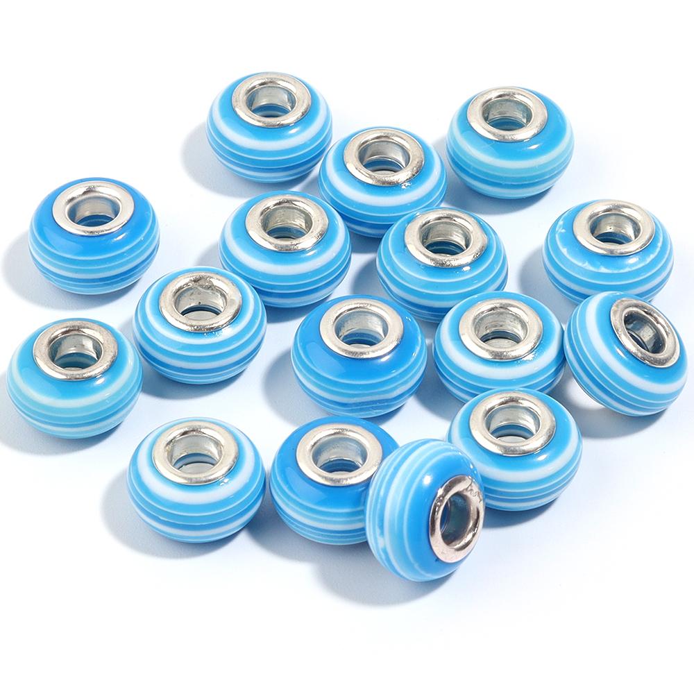 20pcs 14x8.5mm Resin Beads Rainbow Stripe Flat Round Big Hole Loose Beads For Jewelry Making DIY Bracelets Necklace Accessories
