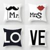 Home Decor Mr & Mrs or Love Pattern Throw Pillow Pattern Cushion Cover Suitable for Sofa Bedroom Car Pillow Cover