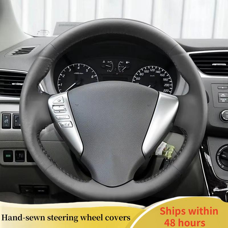 

Car Steering Wheel Cover Leather For Nissan Versa Note Livina 2013-2015 Tiida Sylphy 2011 Steering Wheel Car Accessory Red Thread