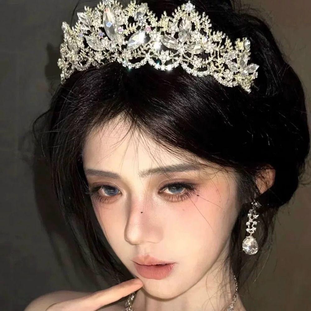 Sparkling Shiny Baroque Crown Dazzling Rhinestone Crown  Coming-of-age Ceremony