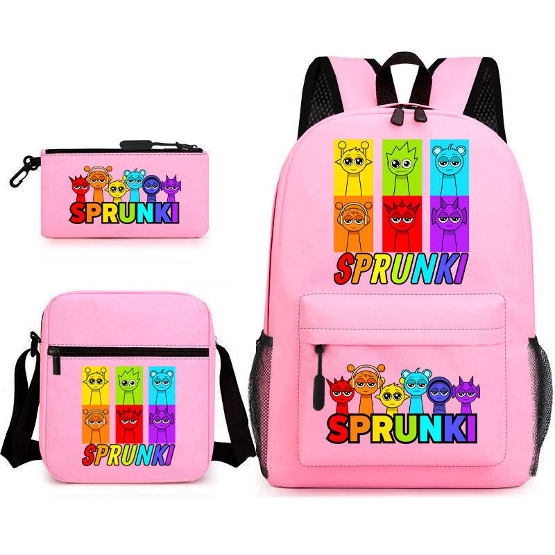 New Game Merchandise Primary School Bag Rhythm Box Sprunki Cartoon Starry Sky Backpack 3-piece Set L