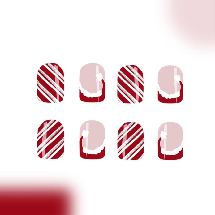 Lines False Nails Short Square Full Cover Stick On Nails Christmas Press On Nails Manicures Supplies