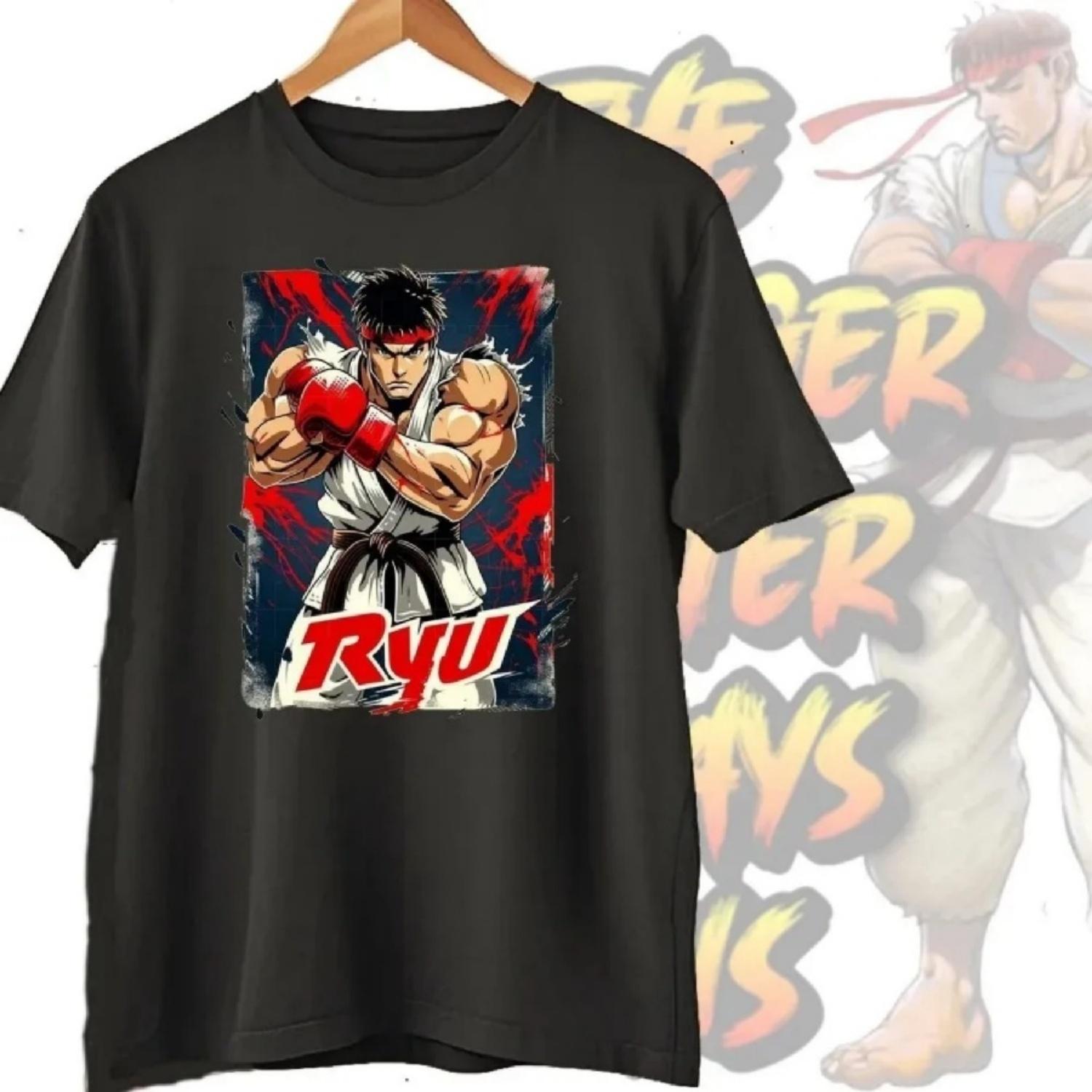 

Street Fighter Chun-Li Ryu Printed Y2K New Couple Cotton T-Shirts Men Women Streetwear Casual Harajuku Retro Unisex Tee Top XXXXXL чорний