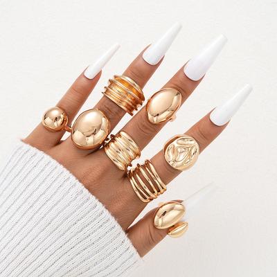 Vintage Chic Geometric Stone Inlaid Ring Set for Women Simple Chunky Gold Color Geometric Rings Daily Wear Party Jewelry Gifts