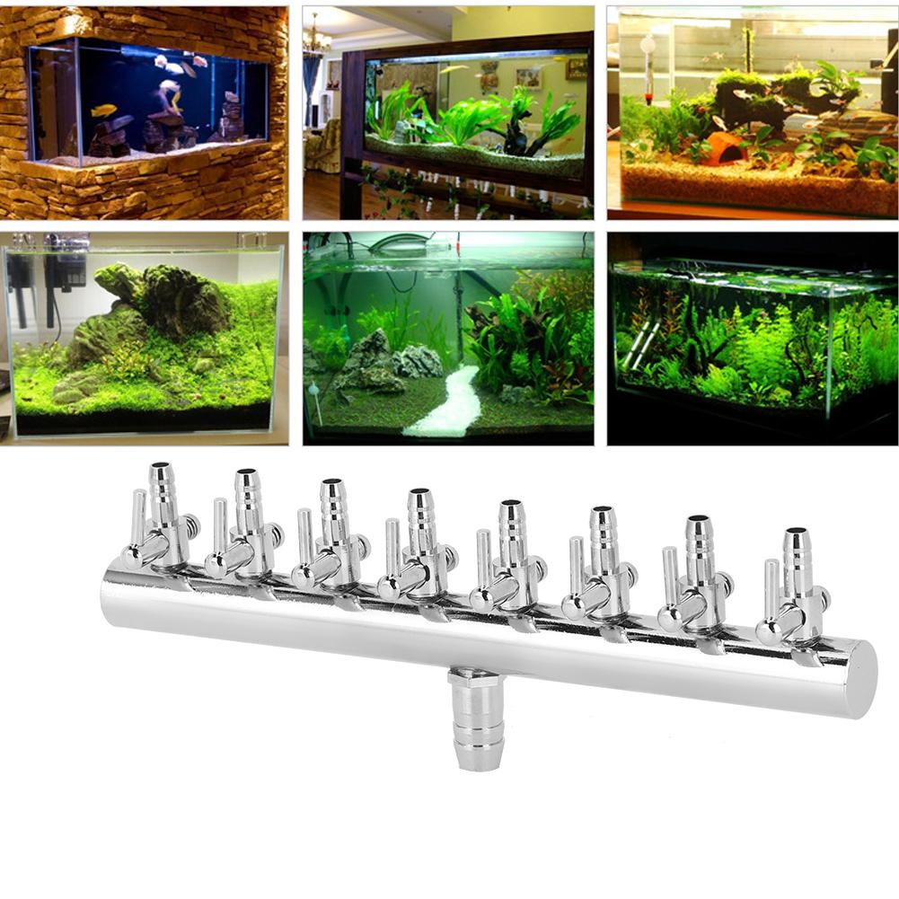Stainless Steel Fish Tank Air Pump Splitter Distributor Aquarium Oxygen Pipe Control Valve Connector8 Way