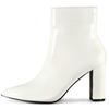 Allegra K Women's Zipper Ankle Boots with Chunky Heel and Pointed Toe, White, Size 24.5cm