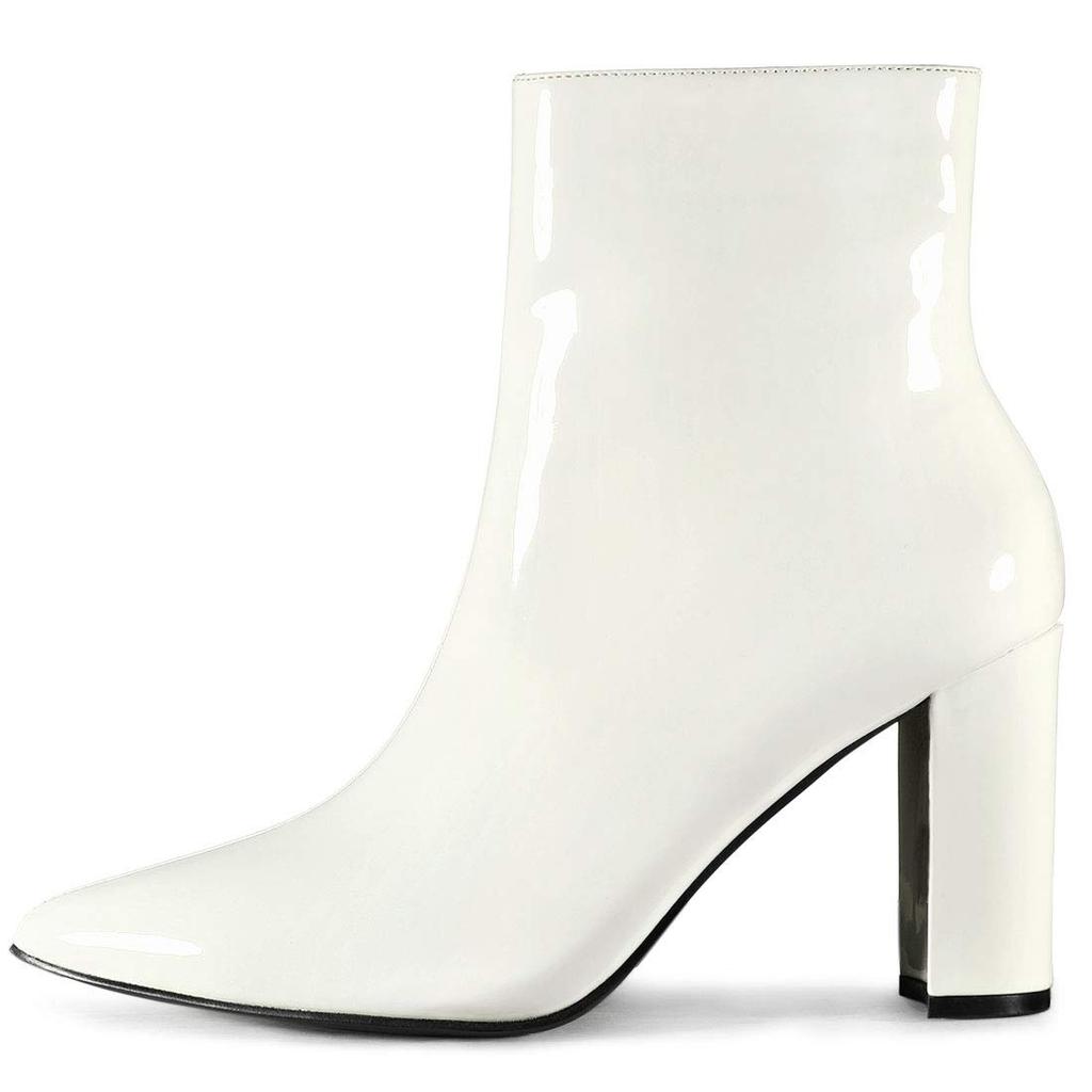 Allegra K Women's Zipper Ankle Boots with Chunky Heel and Pointed Toe, White, Size 24.5cm
