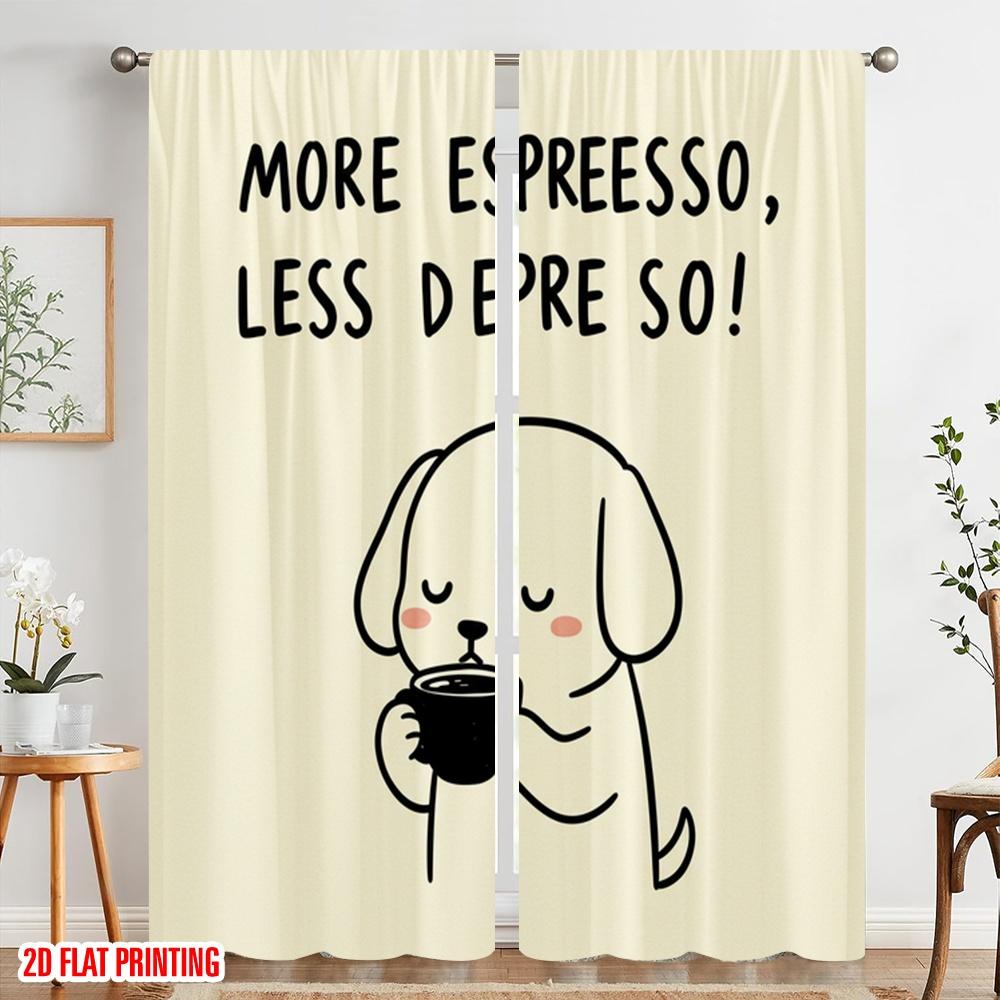 2 st 2D platt tryck Fönsterbehandling Gardiner Söt Hund Espresso Depresso Polyester Utan Elektricitet 0 Använd för Allmänt