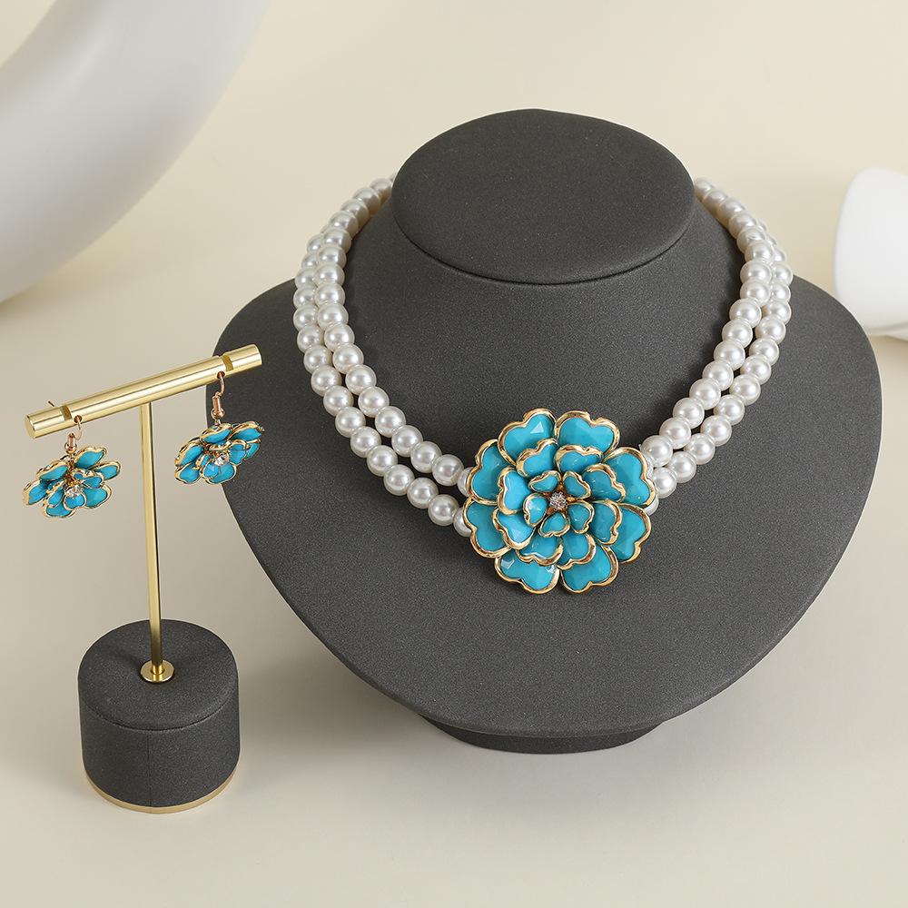 New necklace earrings jewelry set, bridal dress versatile fashion small fresh pearl chain