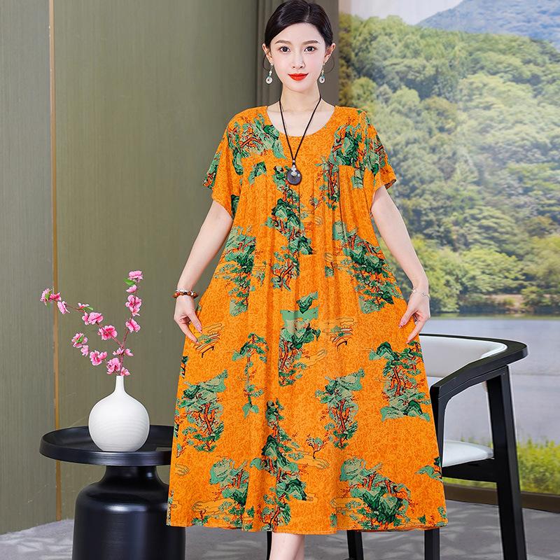 Letní dámské šaty nadměrných velikostí s lehkým, zralým a elegantním vzhledem, v prémiovém a elegantním stylu