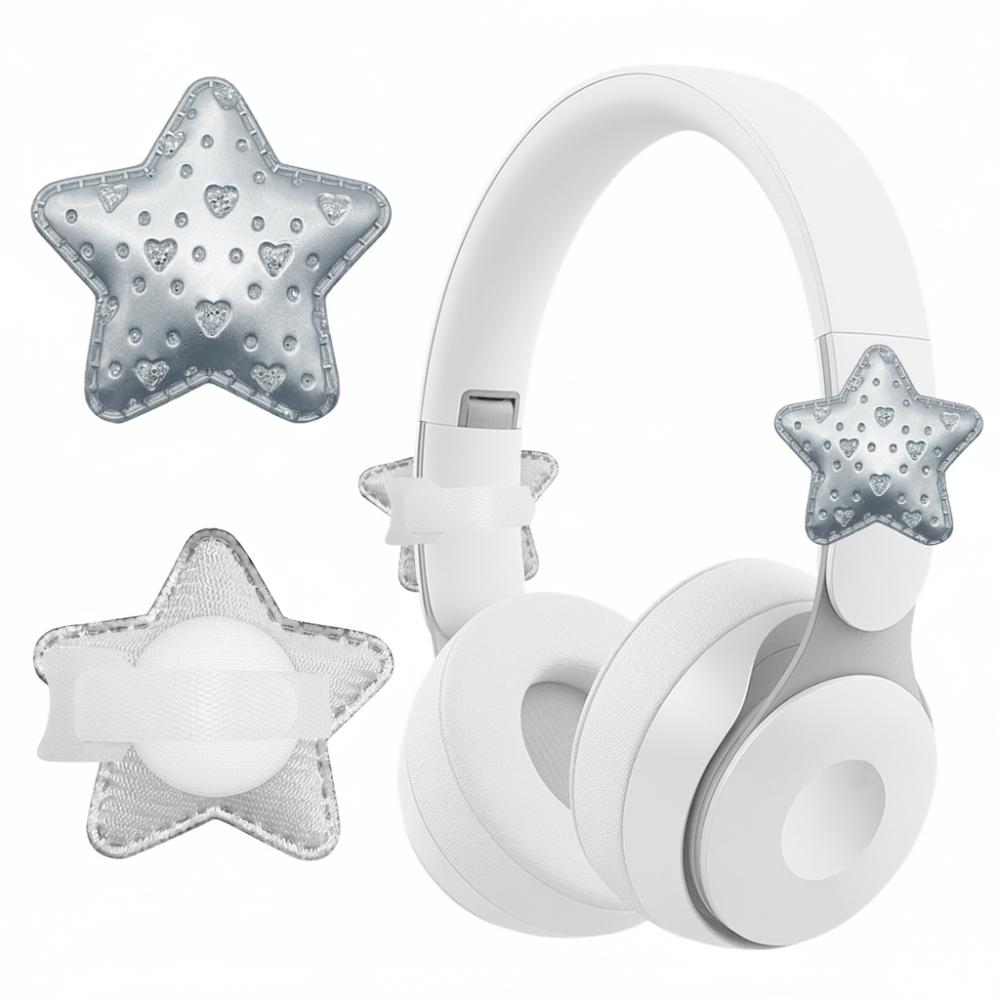 

2 Pack New Stars Shape Headphone Decorations Adjustable 3D Earphone Charms Gift Easy To Install Headset Attachment Girls серебряный