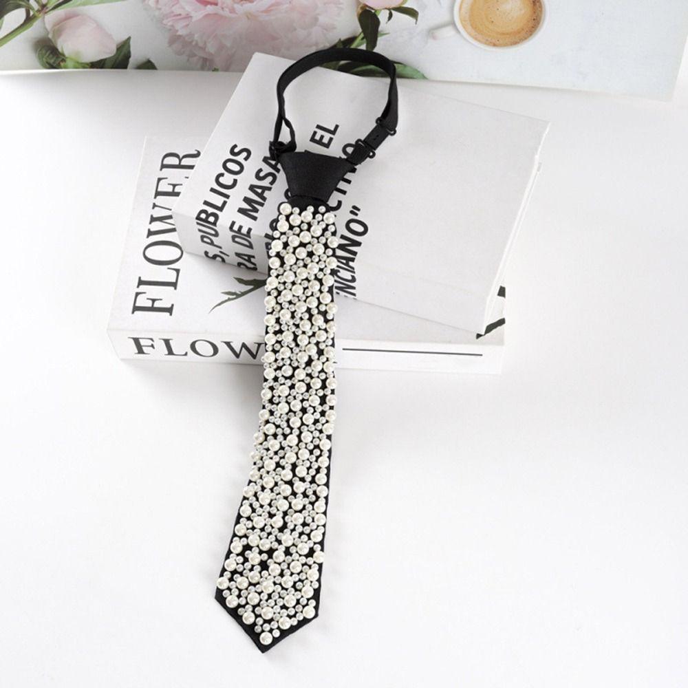 Imitation Pearl Women's Pre-tied Necktie Vintage Lazy Necktie Fashion Neckwear  Uniform Shirt