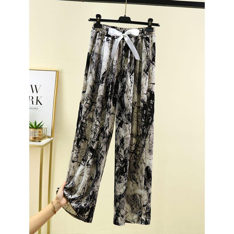 New Ice Silk Ink Pants Versatile Retro Straight Wide-Leg Pants Slim Plus Size Drape Chiffon Pants High Waist Casual Pants